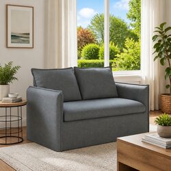 Rectangular Grey Fabric Sofa with Modular Design