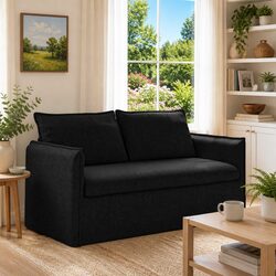 Black Fabric Sofa with Modular Design and Metal Frame