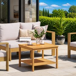 Solid Acacia Wood Side Table with Post Leg Design
