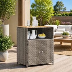 Grey Storage Cabinet 70x50x87cm with Rattan Elements