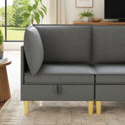 Grey Storage Ottoman with Solid Wood Frame