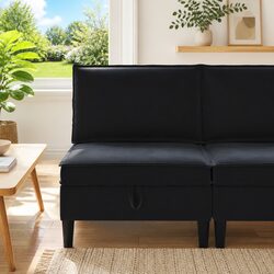 Functional Black Velvet Sofa with Storage Solutions