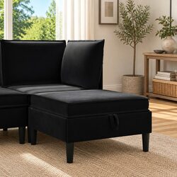 Modern Black Velvet Storage Sofa Stool with Foam Cushioning