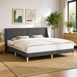 Modern Bed Frame with Wall-Mounted Headboard Design