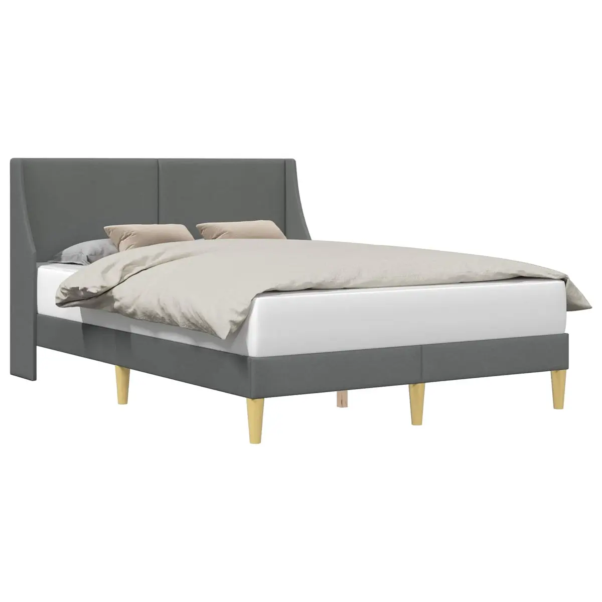 Bed Frame with Dark Grey Fabric Headboard Rectangular Modern 137 x 190 cm