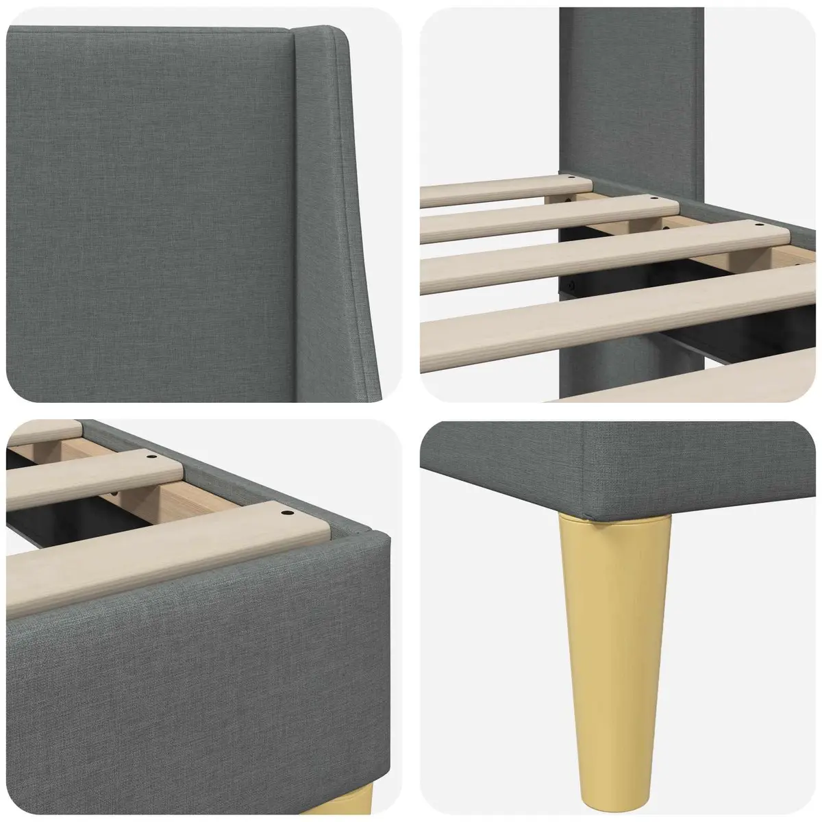Bed Frame with Fabric Headboard Comfort 153 x 203 cm Dark Grey