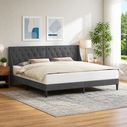 Grey Velvet Bed Frame with Headboard 180 x 200 cm Dimensions