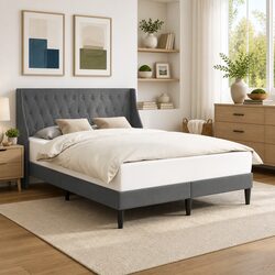 Dark Grey Velvet Bed Frame with Rigid Slatted Design 137 x 190 cm