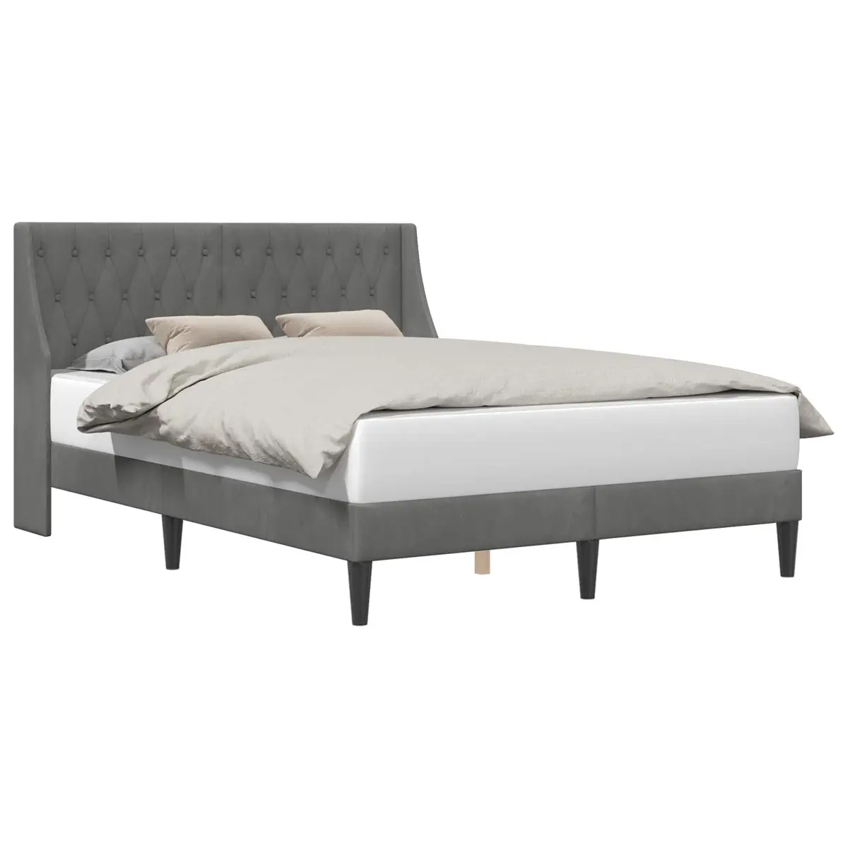 Bed Frame with Velvet Headboard Dark Grey 153 x 203 cm