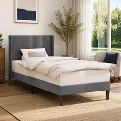 90 x 190 cm Grey Bed Frame with Velvet Headboard