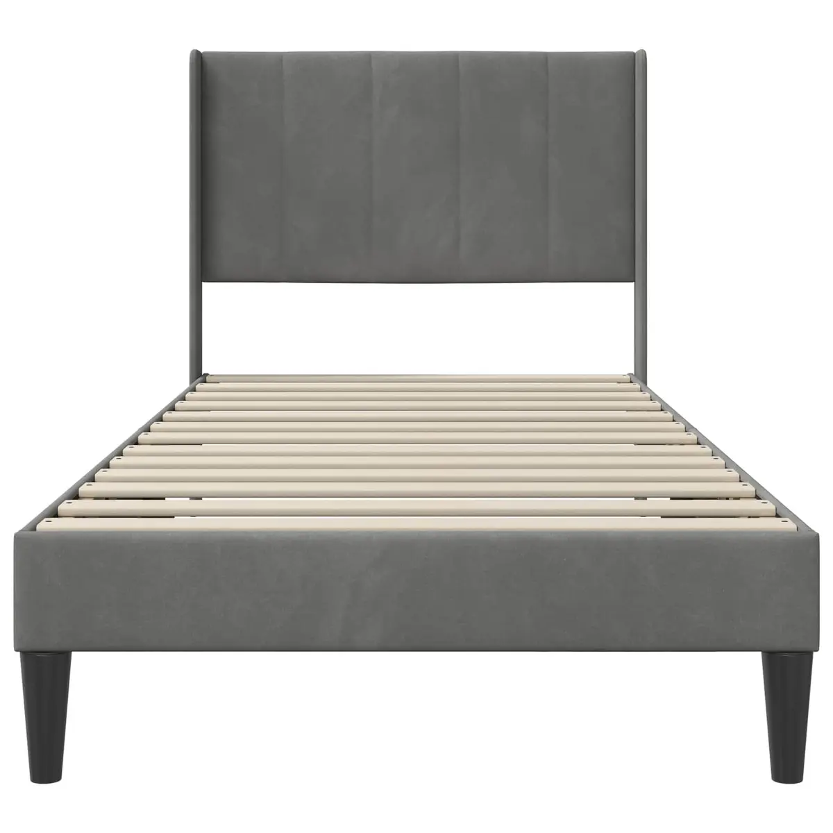 Bed Frame with Slatted Base Dark Grey Velvet Headboard Plywood Construction Tapered Legs