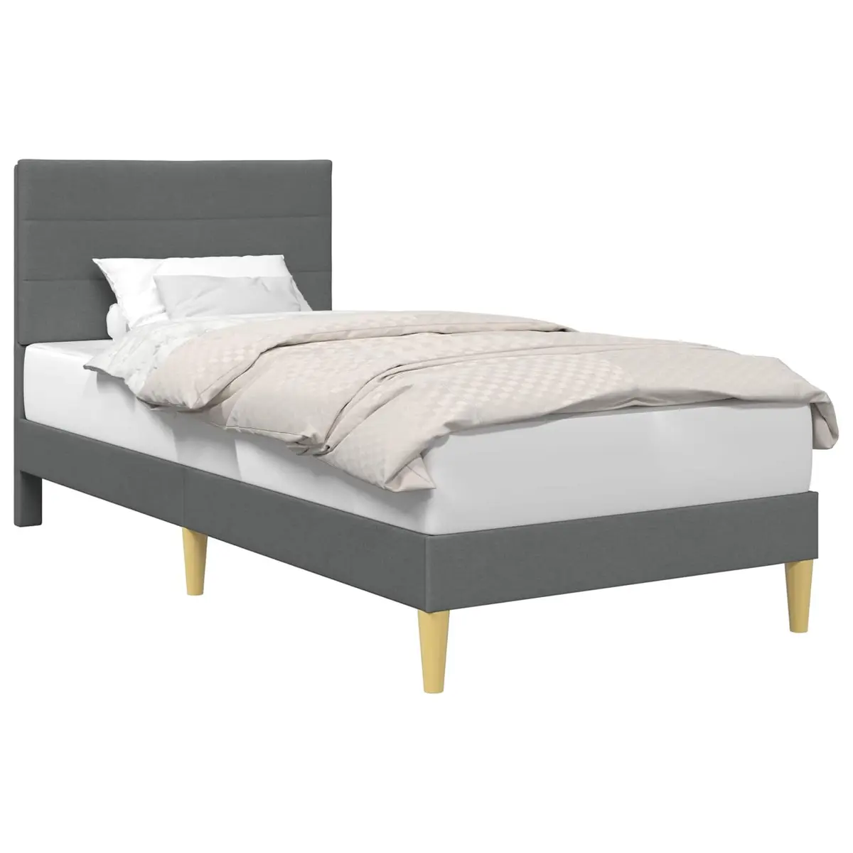 Grey Fabric Bed Frame with Headboard Modern Bedroom Furniture 90 x 190 cm
