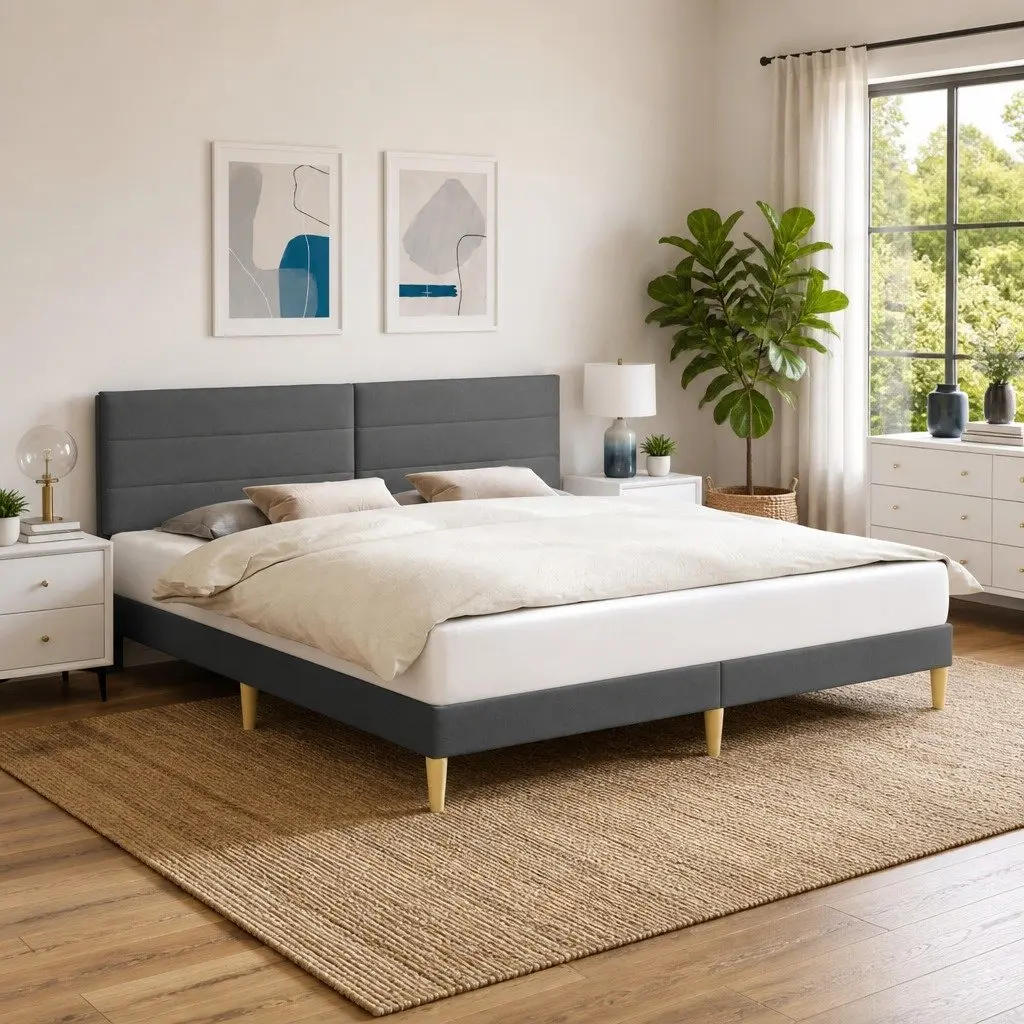 Bed Frame with Headboard Fabric Upholstered Grey 180 x 200 cm