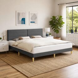 Fabric Upholstered Bed Frame with Headboard Grey 180 x 200 cm