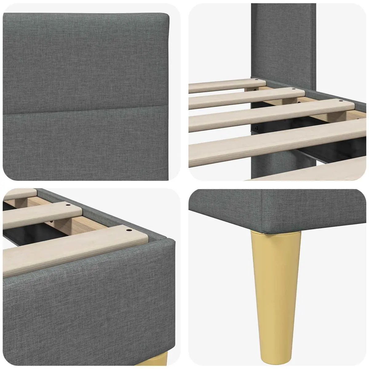 Bed Frame Fabric Upholstered Headboard Dark Grey 107 x 203 cm Modern