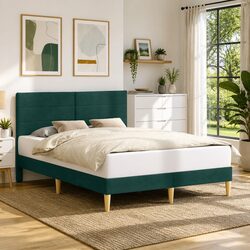 Dark Grey Fabric Headboard Bed Frame 137 x 190 cm