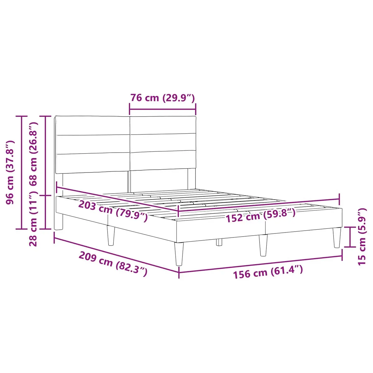 Bed Frame with Fabric Headboard Modern 153x203cm Dark Grey