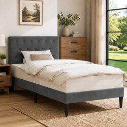 Contemporary Bed Frame with Velvet Headboard 107 x 203 cm