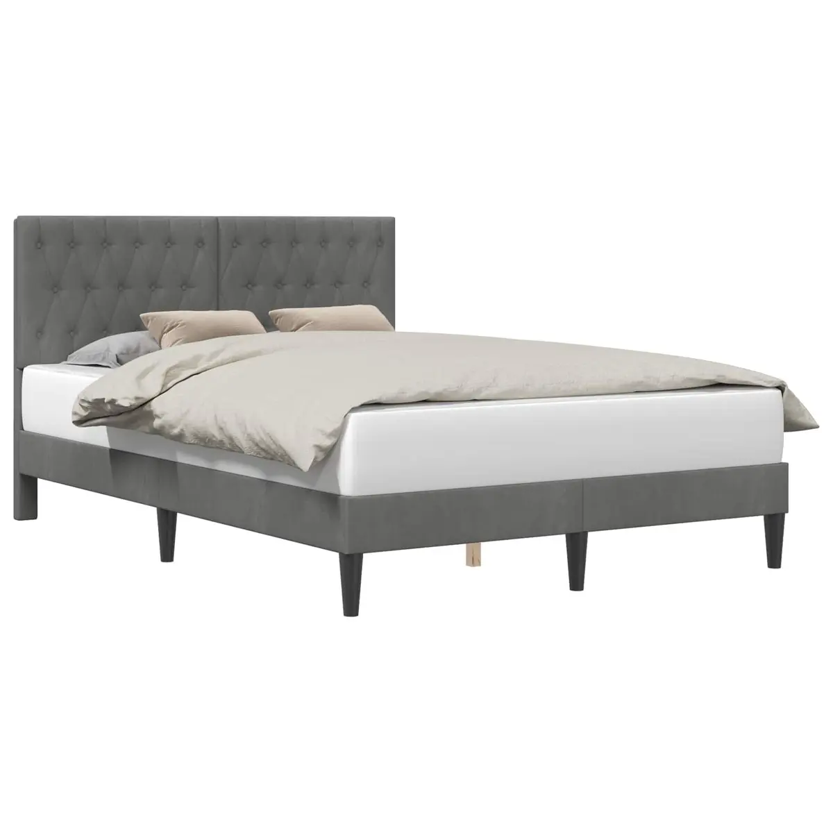 Velvet Headboard Bed Frame Dark Grey Slatted Support 153 x 203 cm