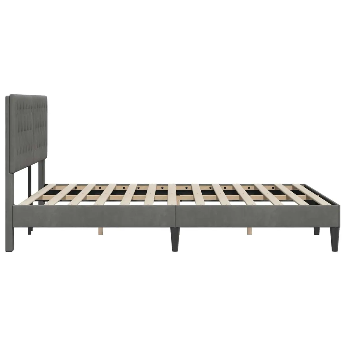 Velvet Headboard Bed Frame Dark Grey Slatted Support 153 x 203 cm