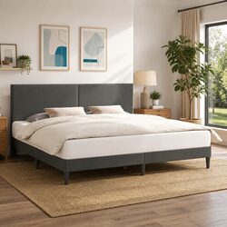 Bed Frame with Headboard Dark Grey Corduroy 180 x 200 cm
