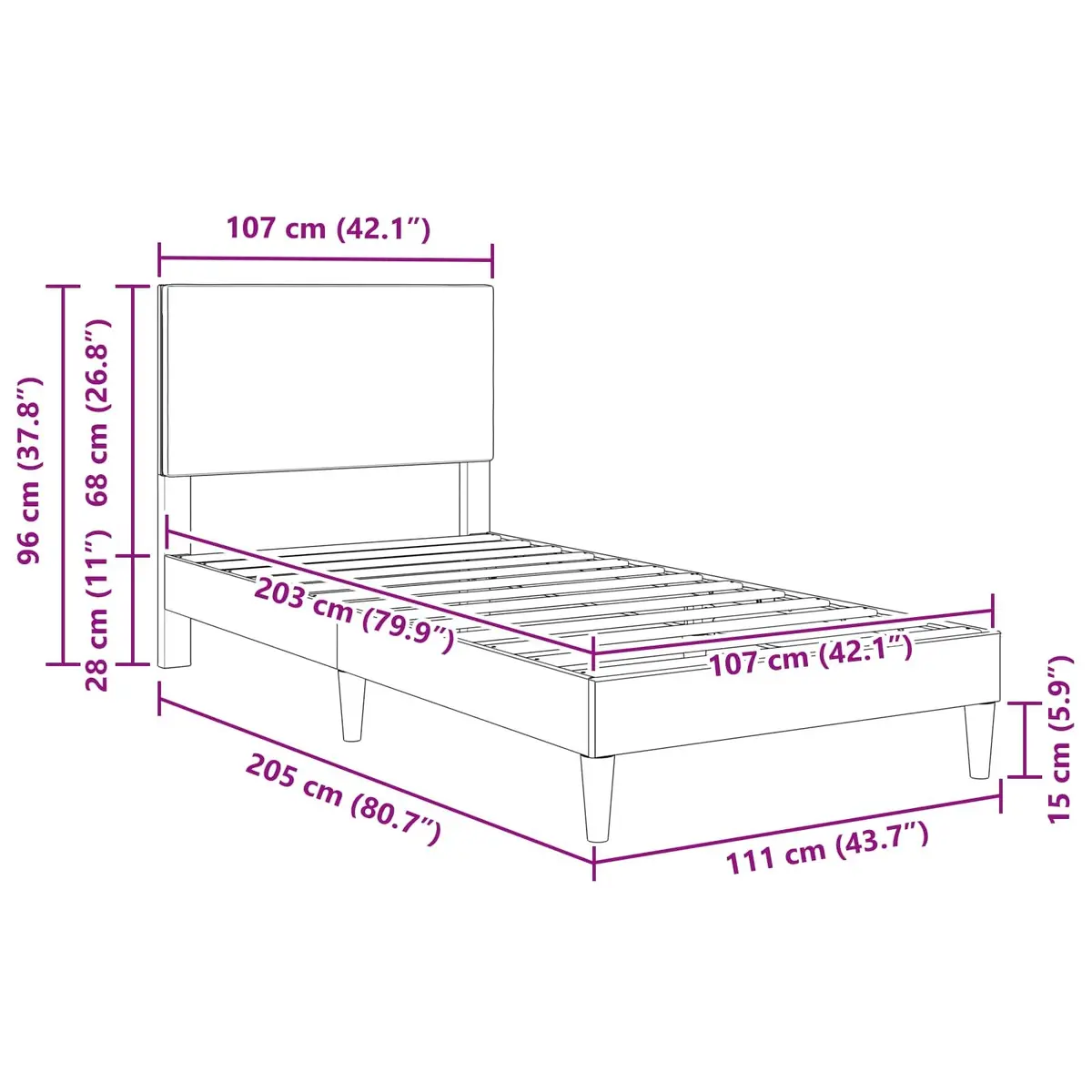 Bed Frame with Headboard Dark Grey 107 x 203 cm Corduroy Upholstered Modern