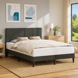 Corduroy Headboard Bed Frame Dark Grey 137 x 190 cm