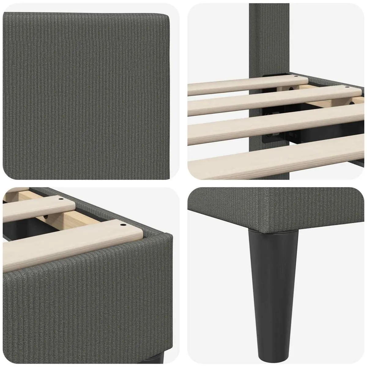 Bed Frame with Corduroy Headboard Dark Grey 137 x 190 cm