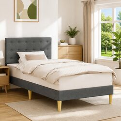 Modern Grey Bed Frame with Plywood Headboard 90 x 190 cm