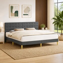 Grey Fabric Bed Frame with Slatted Base 180 x 200 cm