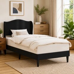 Black Bed Frame with Headboard 90 x 190 cm - Modern Design