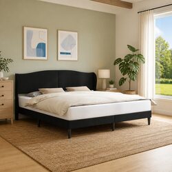 Sleek Black Bed Frame with Plywood Base 180 x 200 cm