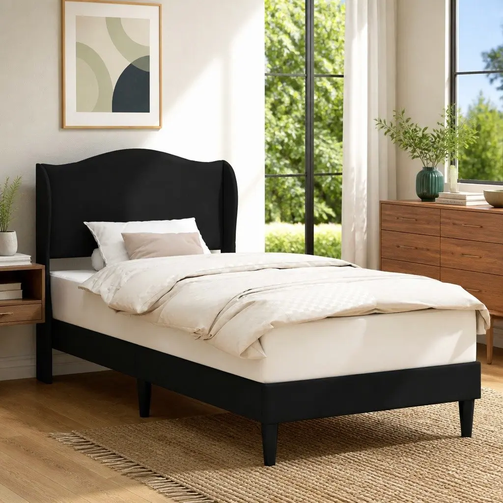 Bed Frame Faux Leather Modern 107 x 203 cm Black