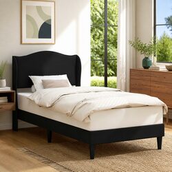 Faux Leather Bed Frame with Headboard Black 107 x 203 cm