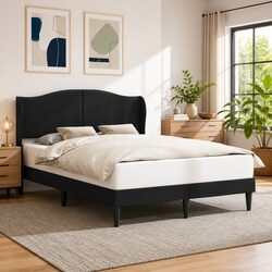 Faux Leather Bed Frame with Headboard in Black 137 x 190 cm