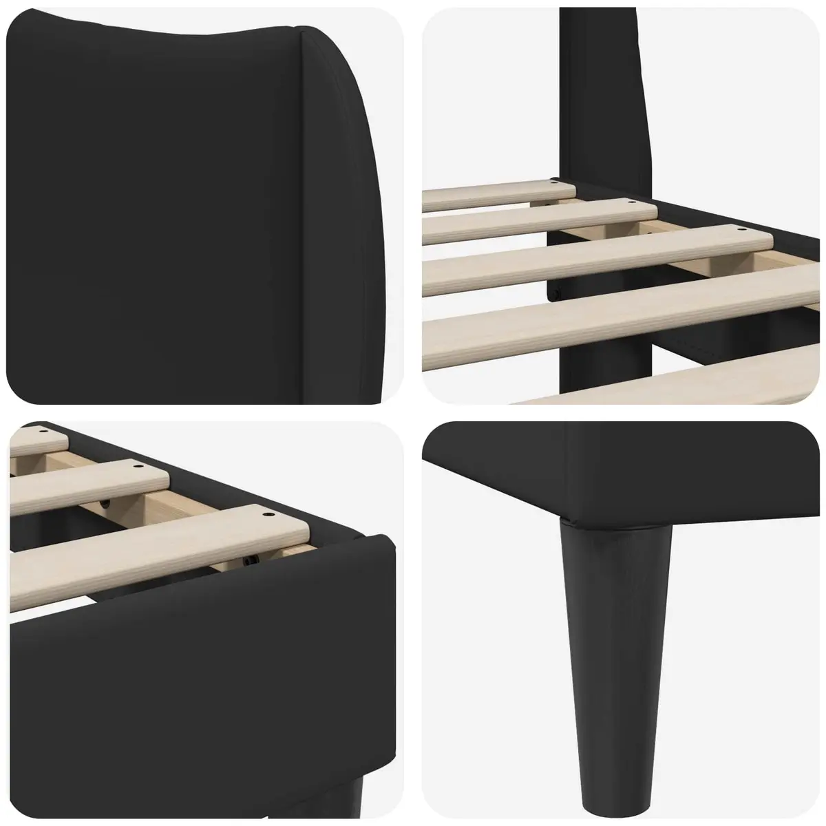 Bed Frame Faux Leather Integrated Headboard 137 x 190 cm Black