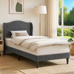 Modern Bed Frame with Velvet Headboard 90 x 190 cm