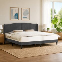 Dark Grey Bed Frame with Velvet Headboard 180 x 200 cm