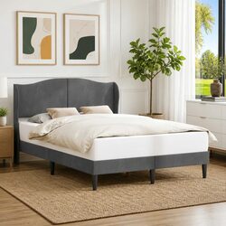 Sleek Dark Grey Velvet Bed Frame 152 x 203 cm