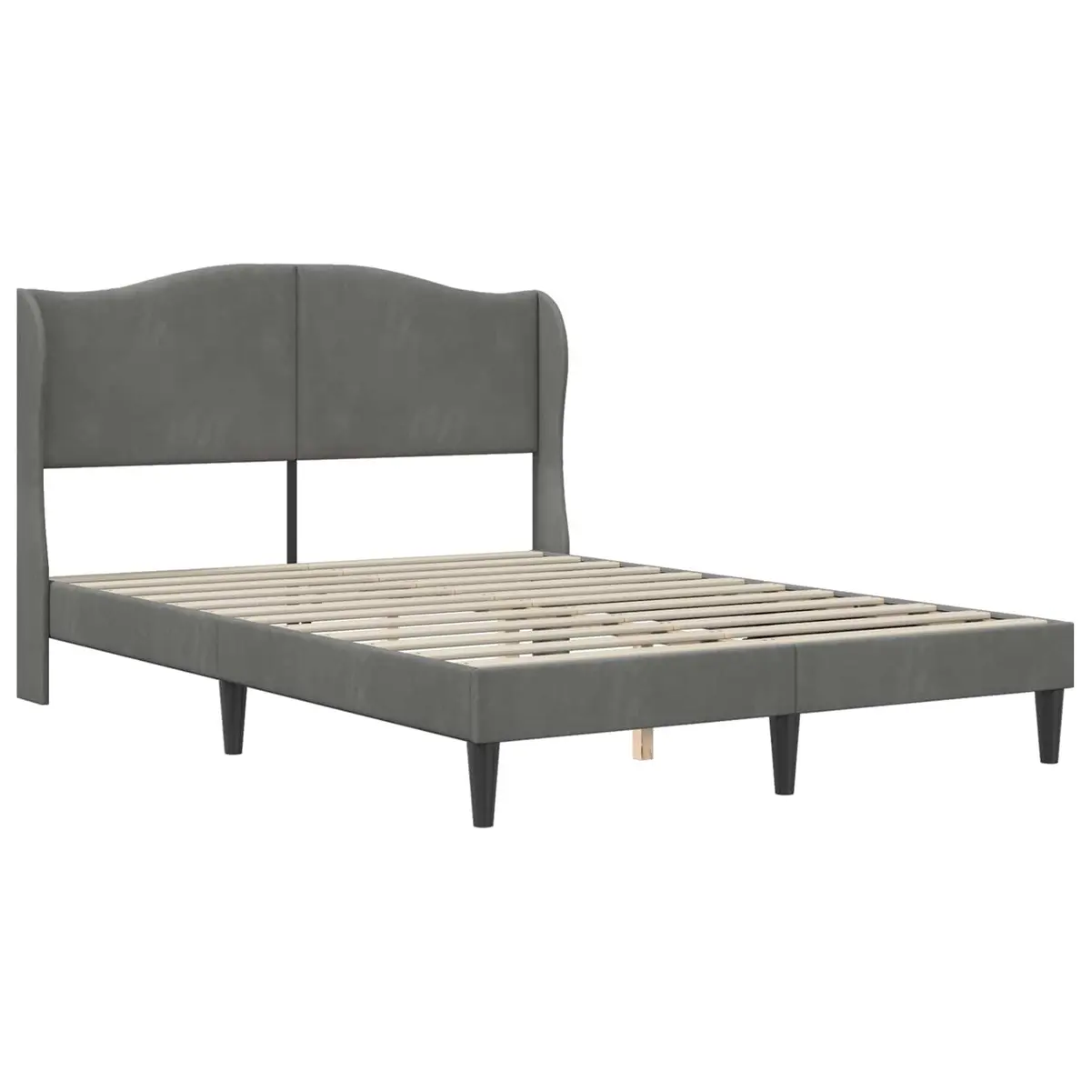 Bed Frame with Velvet Headboard Dark Grey 152 x 203 cm Modern