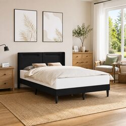 Black Bed Frame with USB LED Strip Lights 137 x 190 cm