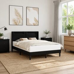 Black Faux Leather Bed Frame with Integrated LED Lights 153 x 203 cm