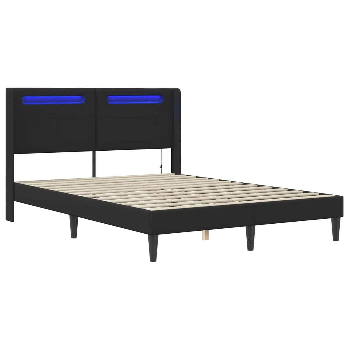 Faux Leather Bed Frame with Integrated Multicolour LED Lights 153 x 203 cm Black