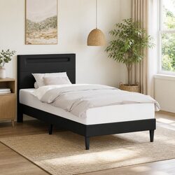 Black Bed Frame with LED Lighting and Faux Leather 107 x 203