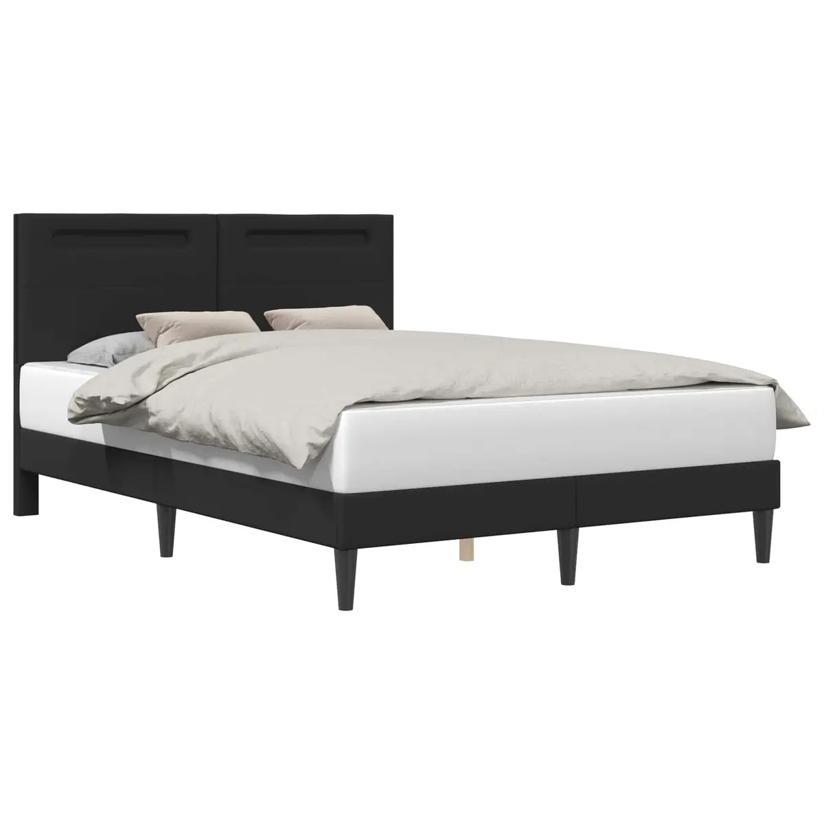 Faux Leather Black Bed Frame with Integrated LED Strip Lights USB Powered 153x203cm