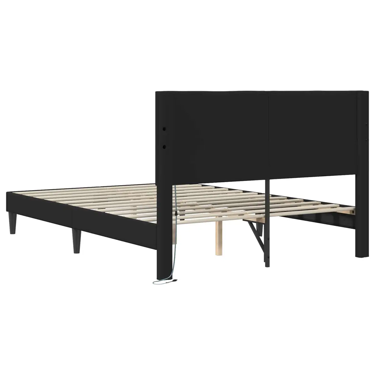 Faux Leather Black Bed Frame with Integrated LED Strip Lights USB Powered 153x203cm