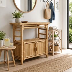 Modern Bamboo Console Table with Board Shelves