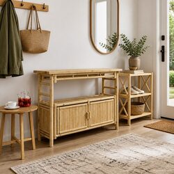 Modern Bamboo Console Table with Shelf Dimensions