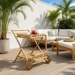 Bamboo Serving Trolley with Wheels 79 x 67.5 x 84 cm