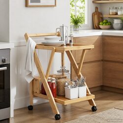 Foldable Kitchen Trolley with 360° Wheels and Wine Rack
